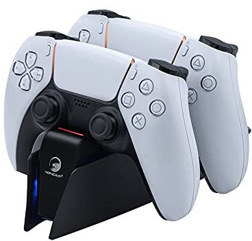 Mcbazel Dual-USB-Ladestation für PS5 Controller DualSense-Controller-Ladestation mit LED-Licht-Anzeigen/Schnellladung/Tri-Schutz - Schwarz
