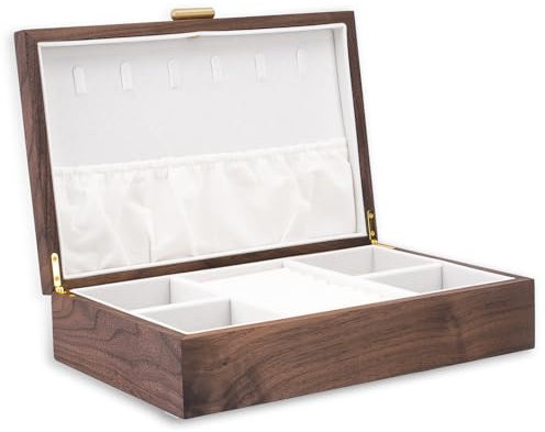 Schmuckkasten – Handgefertigtes Massivholz Retro Schmuck Box mit Schubladen Samt Innenfutter, Armbänder, Uhren, Halsketten, Ringe,Ohrringe und Accessoires