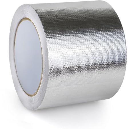 XZRDINGJIE Glasfaser Aluminiumfolie Klebeband, Kanal Isolierband Hochtemperatur Hochleistungs Metallband Verstärktes Aluminium Folienband Wasserdichtes Band (8cm x 25m)