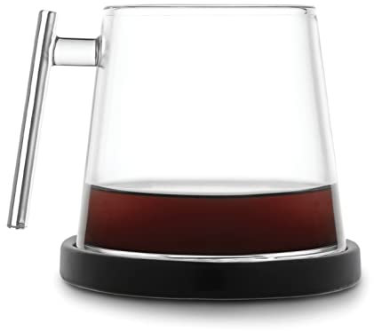 Pure Over Signature Borosilikatglas-Tasse – fasst 400 ml – inklusive Keramik-Untersetzer – modernes Design mit ergonomischem Griff – perfekt für heißen und eisgekühlten Kaffee, Tee, heiße Schokolade