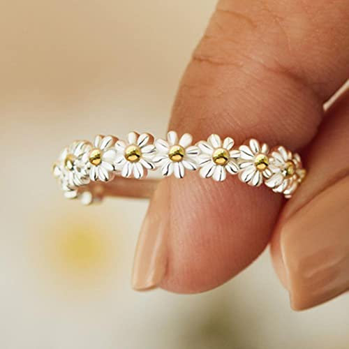 TANGYY 1 STK. Elegante Gänseblümchen-Blumen-Ringe Paar Silberfarbe verstellbare offene Ringe für Frauen-Braut-Ehering-RI21Y0250,Gold
