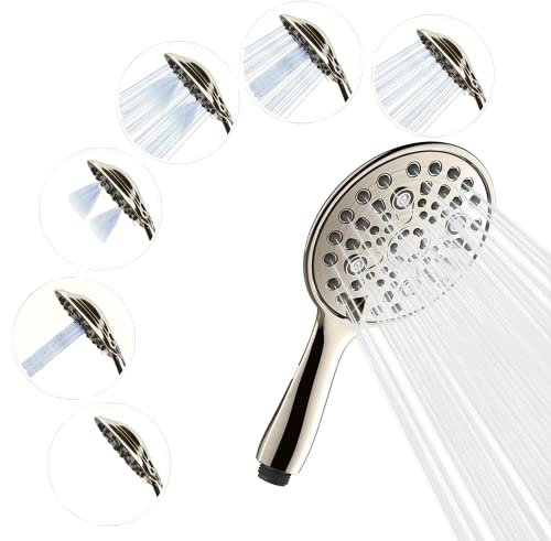 SparkPod 6-Function High Pressure Shower Head - 6 Wide Angle Handheld Shower Head - Refreshing Rain Mode for Fast and Effective Rinsing - 2X Muscle Relief Massage Force - Elegant Brushed Nickel