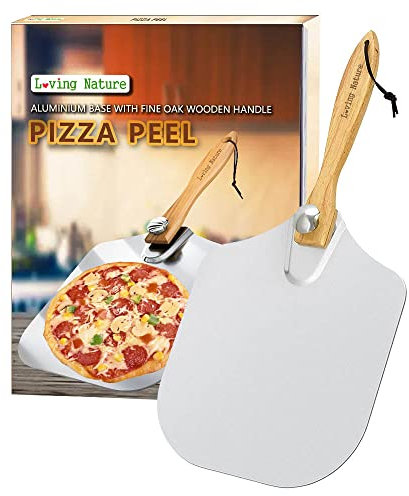 Loving Nature Aluminium Base Pizza Peel with Foldable Oak Wood Handle, 12-Inch Wide, Gourmet Luxury Pizza Peel, Perfect for Homemade Pizza, Celebrations, Anniversary, Gifts