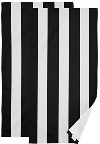 Schwarz und Weiß Handtücher - Klassische Gestreifte Badetücher, Moderne Einfache Mikrofaser-Fingerspitzen-Handtücher für Badezimmer, Küche, 35.6x71.1 cm, 2er-Set