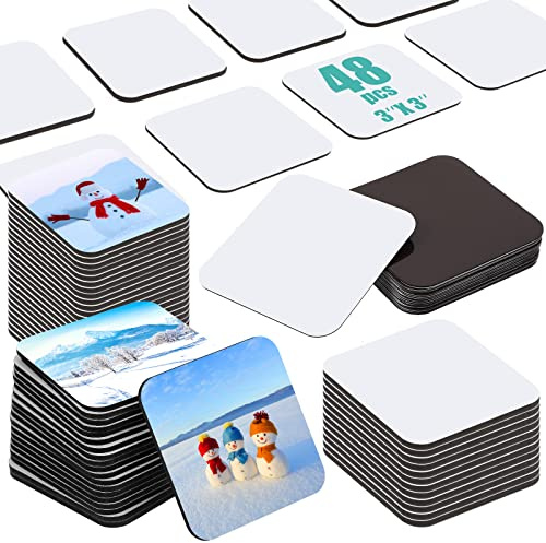Flutesan 48 Pcs 3 x 3 Inch Sublimation Blank Refrigerator Magnets Sublimation Square Fridge Magnets Magnet Blanks MDF DIY Decorative for Car Home Office Kitchen Wall