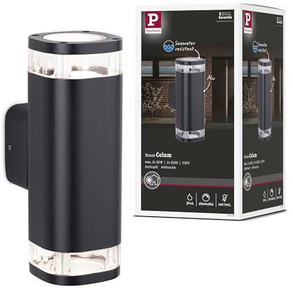 Paulmann 94719 Außenleuchte Wandleuchte Colum seewasserresistent IP44 80x112mm max. 20W 230V Anthrazit Aluminium Ohne Leuchtmittel GU10