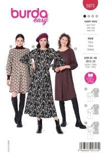 burda style Schnittmuster, 5975, Kleid selber nähen [Damen, Gr. 34 - 48] Level 1 für Anfänger, mehrfarbig