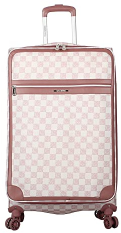 Steve Madden Designer-Gepäck, kariert, groß, 71,1 cm, Softside-Koffer, erweiterbar für zusätzliche Packkapazität, leichte Tasche mit rollenden Spinnrollen (Chalet Pink, 71,1 cm), Chalet Pink, 28