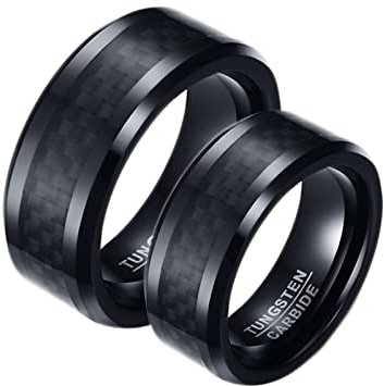 Partnerringe Silber Schwarz, Ringe für Paare Breit Wolframcarbid 8 mm Abgeschrägte Kante Aus Kohlefaser Schmuckgeschenk für Neues Jahr
