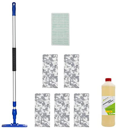 haid-tec Melamin und Mikrofaser Bodenwischer Set, Putzset mit Fliesenreiniger, biologisch abbaubar – Bodenwischer Profi mit Teleskopstiel, Wisch Set für Fliesen, Naturstein, Laminat