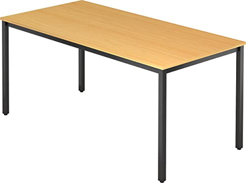 bümö Multifunktionstisch Buche, Tisch 160 x 80 cm, Tischfuß vierkant in schwarz - einfacher Tisch, Besprechungstisch System D-Serie, Konferenztisch, Meetingtisch, Mehrzwecktisch, Pausentisch
