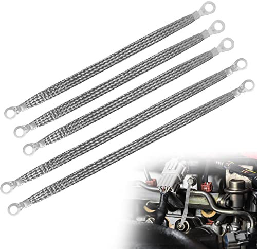 Universal Engine Ground Strap Automotive, 3 Pcs 10 x 1/2 & 2 Pcs 13 x 1/2 Professional Vehicle Grounding Straps, Ground Cable Strap Kit, Automotive Wire Ground Strap for Most Cars, Ring Terminals