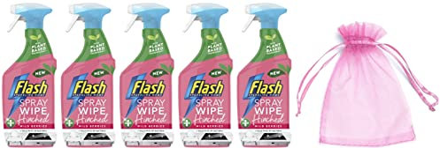 Flash Spray Wipe Done Sparkling Home, Antibacterial Multi-Surface Cleaner, 800ml, Wild Berries Scent, 5Pk + Our Gift for You: Organza Bag Size: 9x7x0.1cm