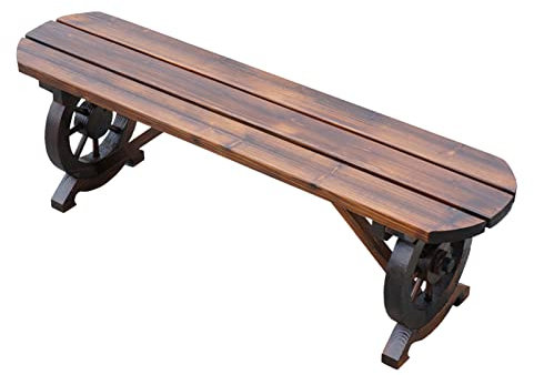 ZMYJTO 2-Personen-Wagenradbank aus Holz, Outdoor-Parkbank, Terrassengartenbank, verkohlter Massivholz-Lattensitz, Balkon-Freizeit-Veranda-Bank, rustikale Terrassenmöbel