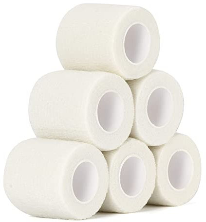 SEADESKY Bandage Autoadhésif Cohésifs 5cm x 4,5m Bande Cohesive Bandages Auto-adhésifs Bandes Cohésifs Bandage De Sport Pour Poignet, Cheville et Gonflement 6 Rouleaux (Blanc)