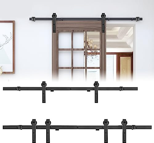 JOIEYOU Ferrure de porte coulissante 366 cm avec roulettes, système de porte coulissante avec design silencieux, charge jusqu'à 130 kg pour porte en bois, chambre, cuisine, entrepôt