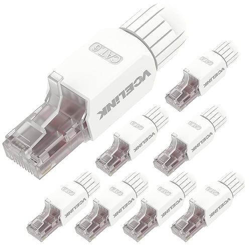 VCELINK KJ22 Conector RJ45 sin Herramienta para Cat6/Cat5E/Cat5 Cable Ethernet - 1000Mbps, Fácil de Instalar, Blanco, 8 Unidades