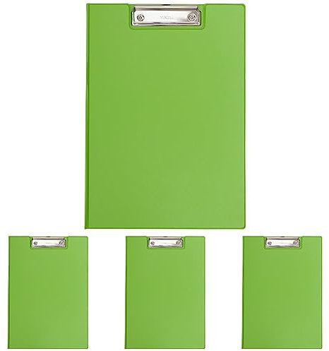MAUL Schreibmappe A4 | Klemmbrett aus Pappe mit Folienüberzug zum Zuklappen | Konferenzmappe mit Fach für Dokumente | Praktisch zum Aufhängen | Hellgrün | 2339254 (Packung mit 4)
