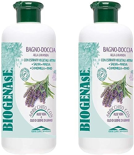 Biogenase Bagnodoccia Lavanda Bagnoschiuma 500 ML- Bagnoschiuma Delicato - Docciaschiuma Naturale per l'Igiene del Corpo - Azione Emolliente Rassenerante (Confezione da 2)