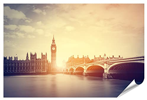 islandburner XXL Bild Poster Big Ben Westminster Bridge In London Großbritannien Vintage Retro Stil Premium Bilder Fotodruck