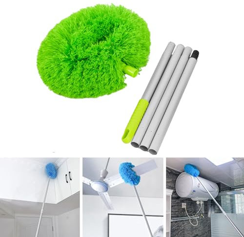 Washable Ceiling Fan Cleaner Duster, Microfiber Duster with Telescoping Extension Pole, Blade Maid Ceiling Fan Cleaning Tool, Fit for Cleaning High Ceiling Fan, Furniture, Blinds, Car (Green)