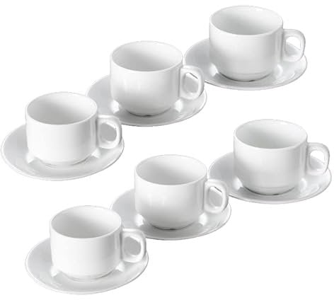 A2ZWORLD Set di 6 Tazzine da Caffè Espresso Bianche Con Piattini, Ceramica Bianca Lavabile in Lavastoviglie, 70ml Impilabili (61X54mm Classico)