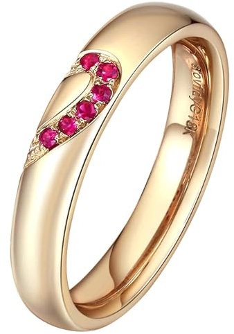 Daesar Trauringe 750 Gold, Ring Herren Puzzle Herz mit Kreierter Rubin 0.1ct Ring Gr.57 (18.1), Eheringe Gold Nickelfrei