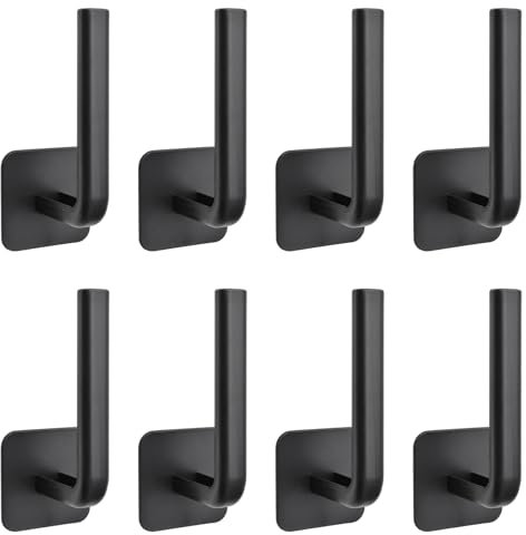 INCREWAY Ganci per tende, 8 pezzi, fermatende decorativi da parete, autoadesivi, a forma di L, per decorazione della tenda della casa, colore nero