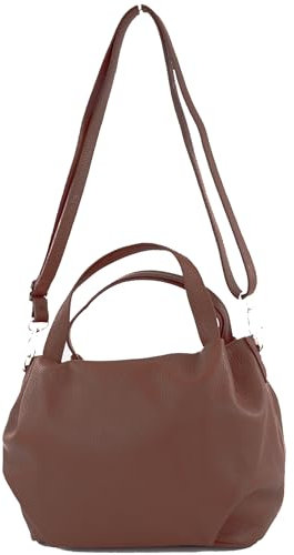 modamoda de T218 Damen Leder Henkeltasche Tragetasche Schultertasche handmade in Italy, Farbe:Schokobraun/Metall Gold