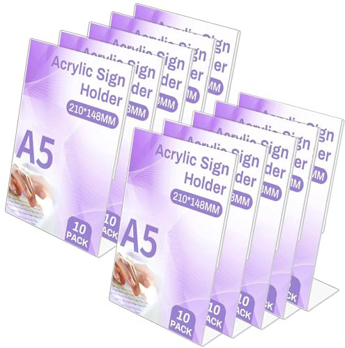 Sagreeny 10 Stück Acryl Tischaufsteller A5 Aufsteller, A5 Acrylplakat Menü Rack, Transparenter Kunststoff Display (A5-L 10Pack)