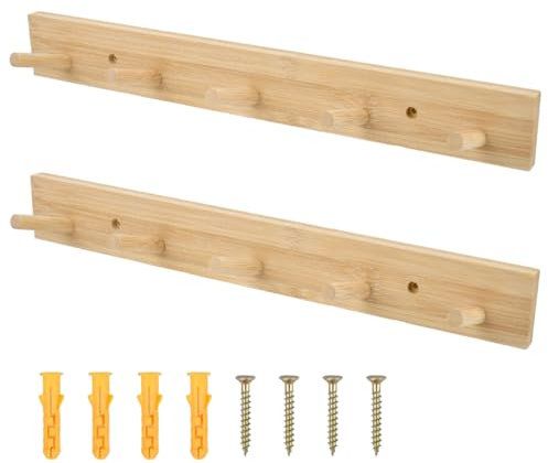 OctBird 2Pz Gancio da Parete 5 Ganci Rotondi, Ganci Appendiabiti in Legno, Gancio Appendiabiti da Parete Rotondo Ganci da Parete in Legno, Gancio da Parete per Asciugamani Cravatte Cappelli Chiavi