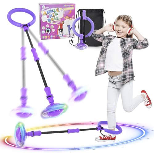 Hukermoon Anneau de Saut Cheville Enfant Cheville Skip Ball, Flash Saut Anneau Ball, Pliable Jouet d'Anneau de Saut Balle de Saut Sport, Anneau de Saut Clignotant pour Enfant Cadeaux (Violet)