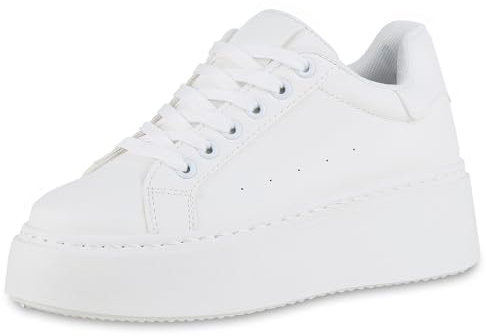 VAN HILL Damen Plateau Sneaker Keilabsatz Plateau Vorne Trendy Schuhe 214567 Weiss Plateau 41