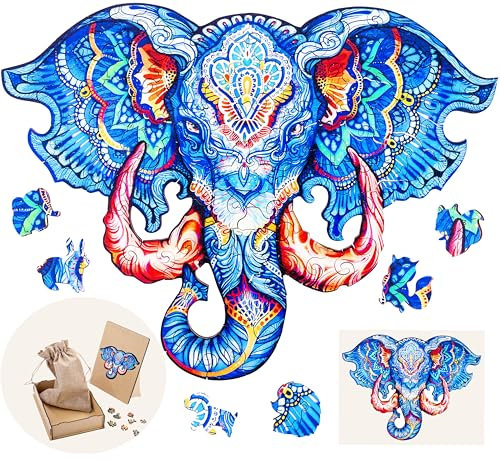Engelhart - 602030 - Holzpuzzle Tiere: Elefantenkopf A4 (21 x 29,7 cm) - Einzigartige 83-Teile-Holzform - Dekoratives Erwachsenenpuzzle aus Pappelholz - Ab 12 Jahren