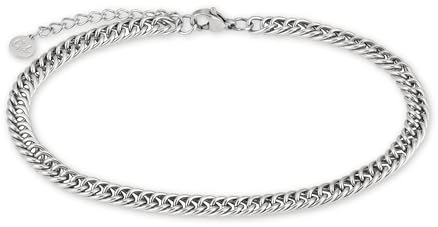 GD GOOD.designs Fußkettchen Panzer für Damen in Silber - Wasserfeste Fußkette verstellbar (22-27cm) I Silberner Edelstahl Fußschmuck für Frauen