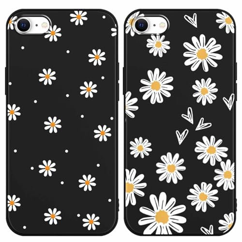 Foonary 2 Pack Phone Case Compatible with iPhone 8/SE 2022/7/SE 2020 4.7, Slim Fit Soft TPU Silicone with Daisy Flower Design Aesthetics Pattern, Shockproof Bumper Protector Matte Cover for iPhone 7
