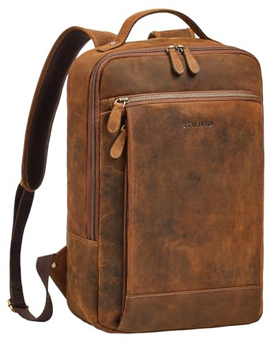 STILORD 'Jannes' Sac à dos d'affaires pour ordinateur 17 pouces Vintage Daypack Sac à dos de jour en cuir pour l'université, le travail et le bureau, Couleur:calais - marron
