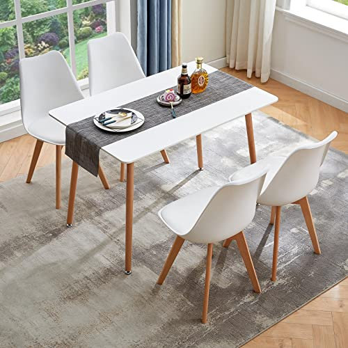 FURNITABLE Esszimmergruppe Esstisch mit 4 Stühlen Essgruppen, Rechteckig 110cm Küchentisch-Set und 4er Set Esszimmerstühle für Wohnzimmer Küche Büro (Weiß Tisch+4 Weiß Stühle)