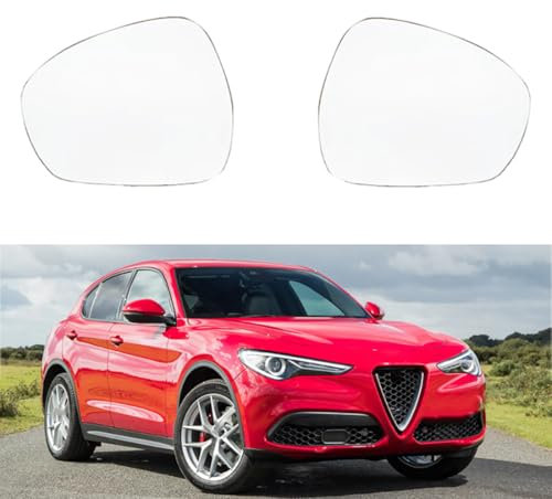 LwwGji Beheiztes Glas für Den Rückspiegel für Alfa Romeo Stelvio 2017-2019, Glas für Den Seitenspiegel, Außenspiegel für Das Auto,Silver-Silver-Left