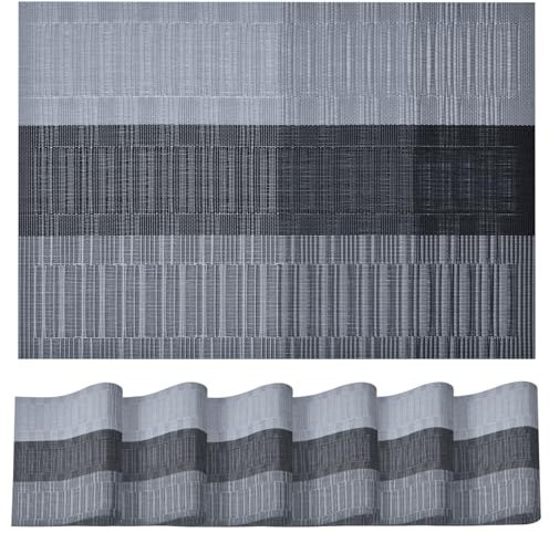 Artoid Mode Grau Schwarz PVC Platzsets 6er Set, 30x45cm Tischsets Waschbar Tischmatten Schmutzabweisend Hitzebeständig Platzdeckchen Küche Deko