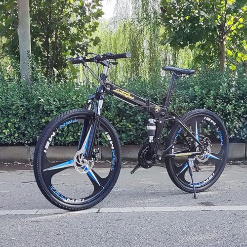 QXIWAOE Faltbares Fahrrad Mountainbike, Ultraleichtes Tragbares Faltbares Sport-MTB, Schnellfaltsystem, Faltrad, Freizeitrad Mit Schnellschaltung,Schwarz,24zoll
