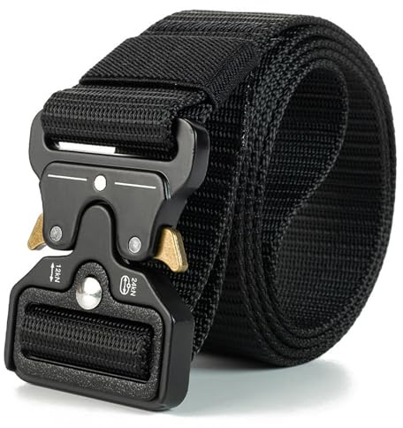UYGTHI Taktischer Gürtel für Herren, 117 cm x 3,8 cm, robuster Arbeitsgürtel mit Schnellverschluss-Schnalle, Nylon-Gurtband, Werkzeuggürtel für Outdoor-Abenteuer und tägliches Pendeln, Gürtel im