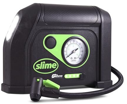 Slime 40084 Tire Inflator, Cordless, Portable Air Compressor Pump, Lithium Ion Battery and LED Light, Rechargeable, 8 min Inflation
