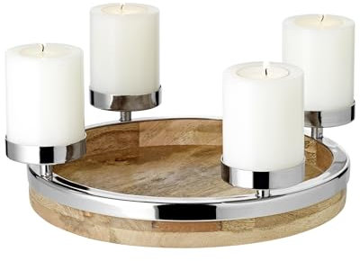 Adventskranz Mona (Ø 26 cm), Mangoholz mit Edelstahlrand, für Kerzen Durchmesser 8 cm, perfekt für Cornelius Dauerkerzen