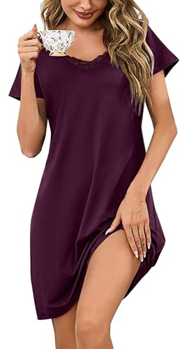 Aseniza Chemise de Nuit Femme Manche Courte Nuisette Femme en Dentelle Robe de Nuit Court