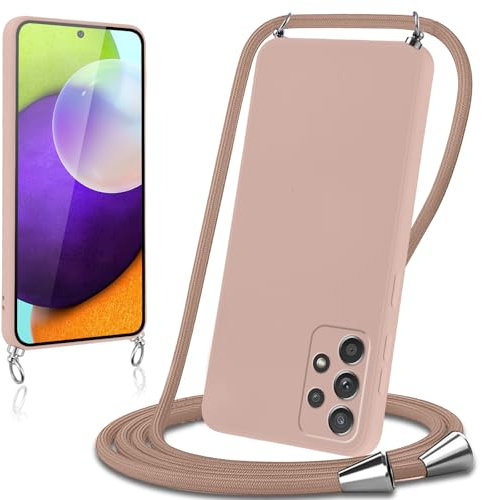 Knrlqim Handyband für Samsung Galaxy A52 / A52s 5G Hülle mit Band Liquid Silikon Necklace Handyhülle mit Abnehmbar Kordel Schutzhülle zum Umhängen Stoßfest Case Cover für Samsung A52 6,5,Khaki