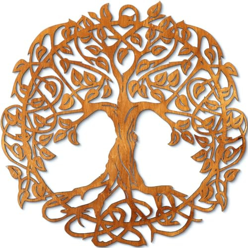 Natura Products A.W.Decor 3D Albero della Vita Decorazione da Parete in Legno, Diametro 37/48/70 cm, Tagliato al Laser (Teak, Piccolo (Diametro 37 cm), Albero della Vita)