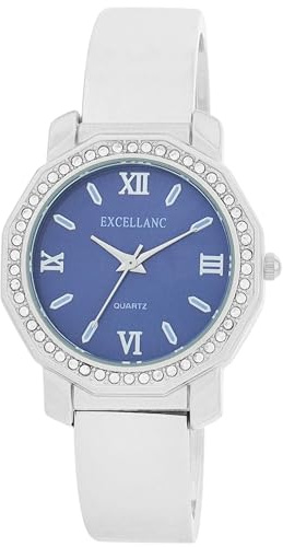 Excellanc Damen-Spangenuhr Metall Armreif Römischen Ziffern Länge 15 cm Quarz-Armbanduhr Geschenkidee für Frauen (Silber/Blau)