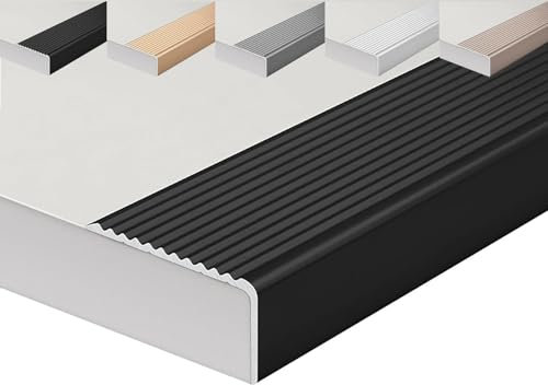Treppenwinkel, Alu Winkelprofil, Stabil Treppenkantenprofil, Treppenkante Rutschhemmend, Treppen Kanten Stufen Winkel Schutzprofil, 90 cm Länge(Black,W30x H20mm)