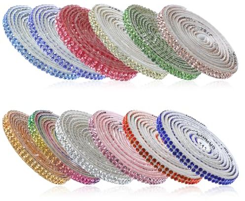 Guduling 12 Rollen Glitzer Klebeband, Glitzerstreifen Selbstklebend | Strassband für Heimwerkerarbeiten, Strassband Selbstklebend für Geschenke,Kleidungsdekorationen,Decoration,Gift,Phone,Wedding